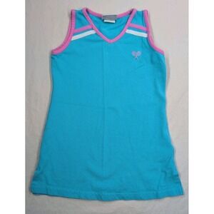 Vintage TV Sports Girls 5/6 sleeveless V-neck tennis dress Blue Pink Accents